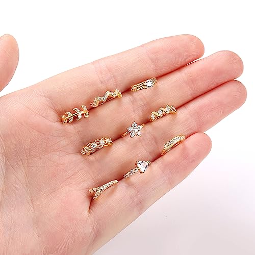 Ubgicig 9Pcs 20G Stainless Steel Nose Rings Hoop For Women Men Paved Cz Cute Cartilage Helix Earrings Hoop Body Piercing For Nose Ear Gold Silver Plated (Gold) #TOP4