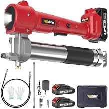 TaskStar Electric Grease Gun Cordless10000 PSI, Grease Gun Kit with 22.0Ah Batteries & Charger, 39.4" Flexible Hose & LED Light for Tractors Trucks Trailers Heavy Equipment Maintenance Red