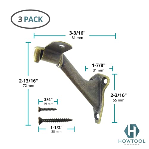 Handrail Bracket Stair Wall Mounted Antique Brass, 3 Pack | Howtool #TOP2