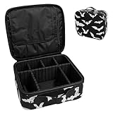 9CH Goth Makeup Organizer Bag, Halloween Makeup Bags Large Cosmetic Bag with Adjustable Dividers Portable Bat Cosmetic Case for Make up Brushes Toiletry Jewelry（Black Bats）