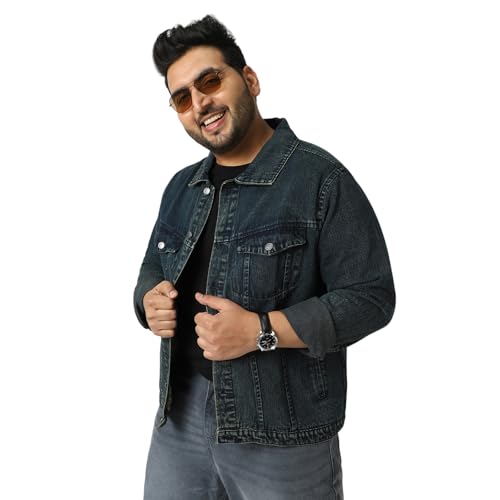 Urbano Plus Men's Dark Blue Regular Fit Washed Full Sleeve Denim Jacket (plusjaktp-denimvint-dblue-4xl)