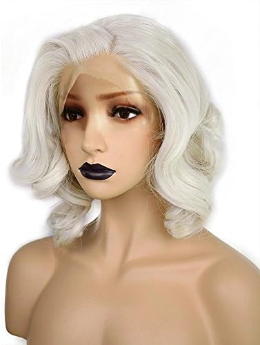 ANOGOL Hair Cap+ Light Platinum Blonde Lace Front Wig Synthetic Hair Short Curly Bob Wigs Glueless Natural Hairline For Women