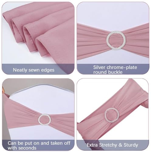 AIRIT LOVELY Pink Chair Sashes 50 Pack Spandex Chair Sashes Bows Dusty Pink Sashes for Chairs Stretch Chair Sash Bands with Buckle Slider for Wedding Banquet Party Decorations