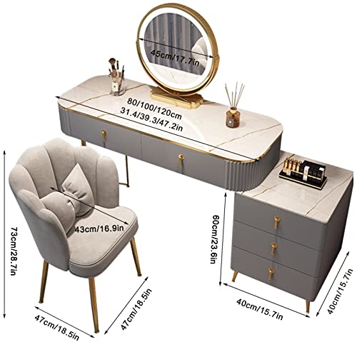 Yqmhez Dressing Table With Led Lighted Mirror, Vanity Desk With Movable Bedside Table And Cushioned Stool, Modern Bedroom Makeup Vanity Set, For Women, Girls (Color : Gray C, Size : 120Cm/47.2In) #TOP6