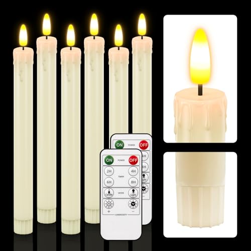 HL Elfenbein LED Stabkerzen mit Timerfunktion und Fernbedienung - 6 Stück 3D-Docht Flackernde Kerzen (2 x25 cm) Warmes Licht für Weihnachtsdeko Zimmer Deko Hochzeit und Party Weihnachtsdeko