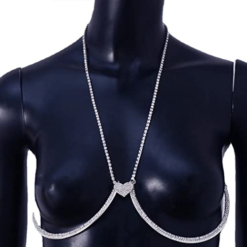 Jeweky Rhinestone Bra Chain Heart Chest Chain Sparkly Body Chain Rave Party Body Jewelry Accessories For Women And Girls #TOP4