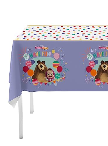 Funidelia | Mantel de Masha y el Oso ▶ Masha and the Bear, Dibujos animados - Decoración para fiestas de cumpleaños, fiestas de disfraces, Halloween y Carnaval - Rosa