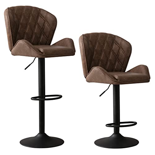 Wolmics Bar Stools Set Of 2, Height Adjustable Counter Height Bar Stools With Thicken Cushion And Back,Vintage Leather Modern Bar Chairs For Home And Kitchen Counter #TOP4