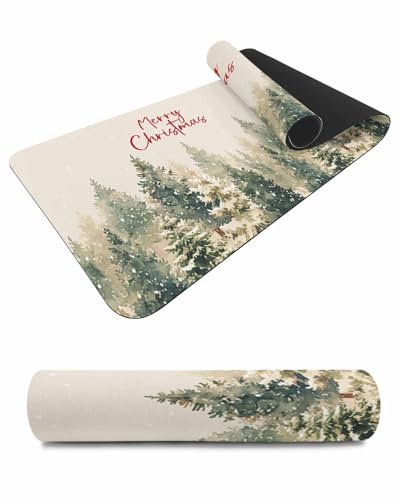 Debedcor Heat Proof Table Pads Waterproof Decorative, Merry Christmas Non-Slip Table Countertop Protector, Winter Xmas Trees Snowfall Beige Insulation Mat for Dining Room, 48 x 12 Inches
