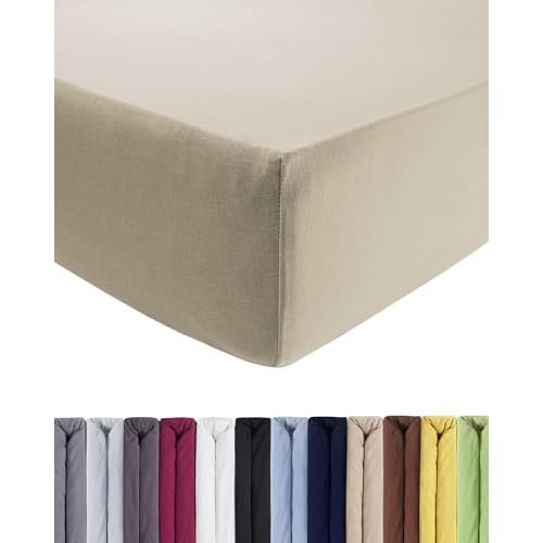 ENTSPANNO Jersey-Luxus-Spannbettlaken 180 x 200 | 200 x 200 | 200 x 220 cm für Wasser- und Boxspringbett in Beige | Sand aus Baumwolle. Spannbetttuch mit Einlaufschutz bis 40 cm hohe Matratzen