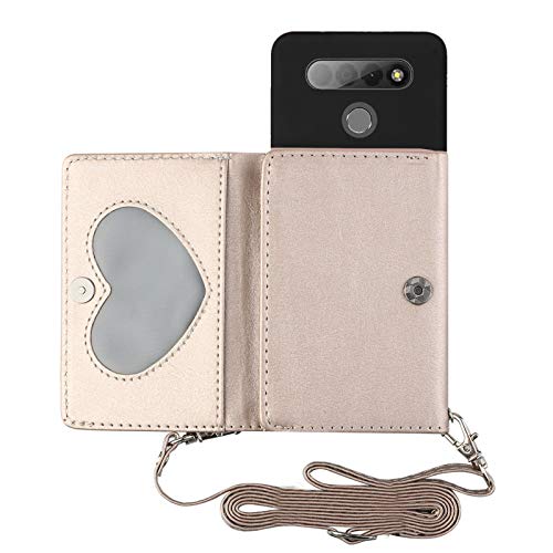 Shinyzone Lanyard Phone Case for TCL 10 Lite/TCL 10L,Crossbody Wallet Case with Strap for Women,PU Leather Flip Cover with Credit Card Holder Silicone Gel Soft Back Case,Rose Gold