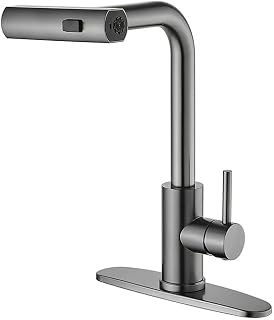 Minhe Grifo de cocina extraíble con boquilla de cascada y mango único, cuerpo de acero inoxidable y boquilla giratoria de 360 grados para utilidad completa del fregadero (gris plomizo)