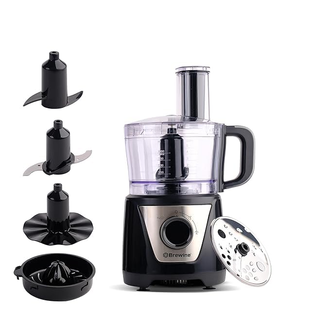 Image of Brewine 6-in-1 Atta Kneader & Food Processor with Multi-Functionality, 750W | Atta Kneading, Chopping, Slicing, Shredding & Citrus Juicing | 2-Year Warranty