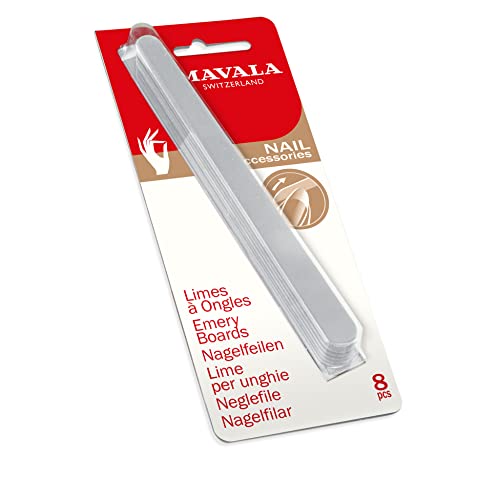 MAVALA - Limas de Uñas, Hechos de Madera, Para Uñas Frágiles con Tendencia a Abrirse, con 2 Tamaños de Partículas de Limado, Colores Surtidos, 8 Unidades
