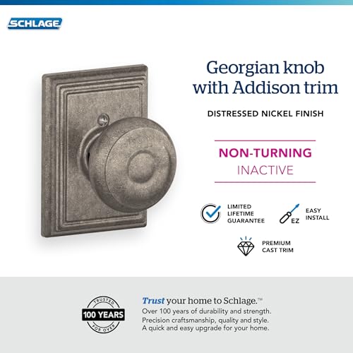 Image of Schlage Lock Company Georgian Knob with Addison Trim Non-Turning Lock, Distressed Nickel (F170 GEO 621 ADD)