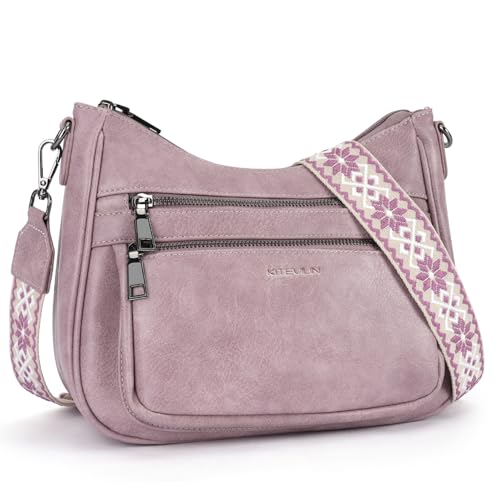 KITEVIUN Crossbody Bags for Women Leather Purse Trendy Multi Pocket Shoulder Handbags with Adjustable Guitar Strap
