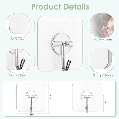Image of REWOP Adhesive Wall Hooks for Heavy Items Stainless Steel, PVC, ABS Nail Free Seamless Adhesive Non-Trace No Drilling Installation Hanging, Waterproof Screws Wall Hook (Round Hooks, 20)
