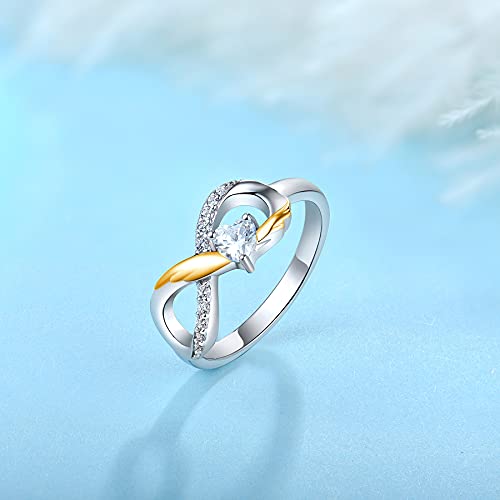 starchenie Anillo Infinito 925 plata corazón Anillo de Compromiso de ala de oro para Mujer - imagen 2