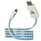 [MFi Certified] iasg 3.3feet/1meter Visible Blue Flowing LED Light up charging cable Lightning to USB Cable Flat 8-Pin Data Sync Cable for iPhone iPad iPod (Blue Light)
