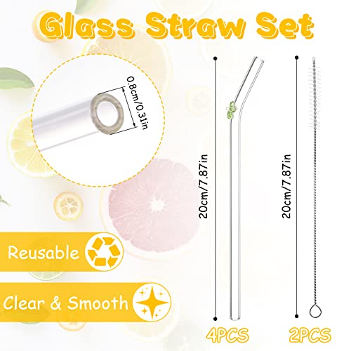 Foto von Strohhalme Glas, Wiederverwendbar Glas Strohhalm Lang, Trinkhalme Glas Gebogen mit Reinigungsbürsten für Säfte, Cocktails, Smoothie, Milch, Kaffee（6 Stück）
