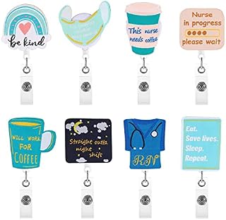 FRIUSATE 8 Pieces Badge Reel Holder Retractable Felt Badge Reels Cute ID Badge Holder Felt Nurse Reel Retractable Lanyard Clips for Nurse Doctor Teacher Student(Style 2)