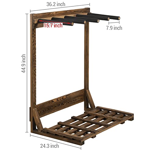 Mygift 4-Ft Tall Rustic Burnt Wood Freestanding Vertical Surfboard Rack, Wakeboard Sup Paddleboard Storage Rack - Holds Up To 4 Boards #TOP3