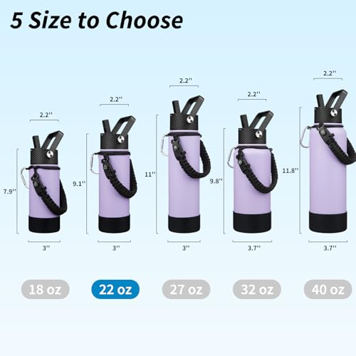 Image of BJPKPK 22oz Insulated Water Bottle with 3 Lids, Straw Lid & Handle