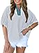 BKBEY Womens V Neck Elbow Length Sleeve Dolman Blouse Striped Contrast Flowy Top Grey