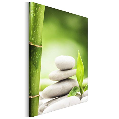 Revolio 30x40 cm Impression sur Toile Murale Tableau Art Peinture Image Motif Moderne Décoration pour le Salon Intérieur Photo - Zen bambou des pierres vert blanc