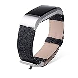 Fitbit Charge 2 band, Thankscase Genuine Leather Wrist strap Replacement with Top Quality Spring Bar and Embossed Pattern for 2016 Fitbit Charge 2 (Diamond Black)