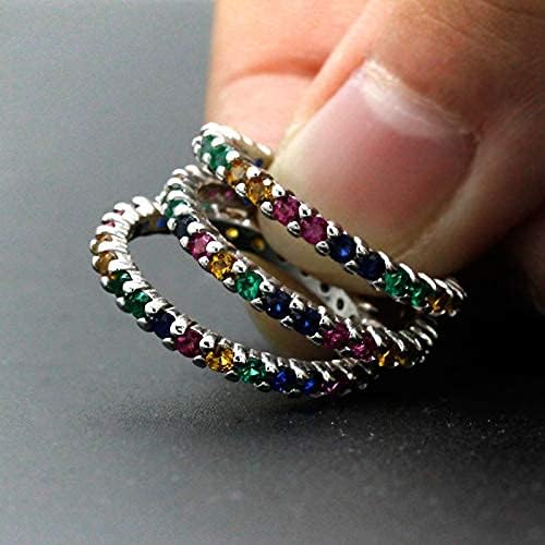 Artever Eternity Rainbow Ring Wedding Band for Women 925 Sterling Silver Cubic Zirconia-Cut Rainbow Multi Color Created-Gemstone Eternity Ring - Image 3