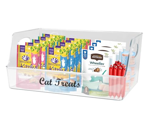 Ctomche Cat Treats Box Cat Food Pouch Storage Contaienr, Clear Pet Treats Container with Handle,Kitten Treats Sticks Chew Holder, Pet Food Storage Snack Stationt, Wet Food Tin