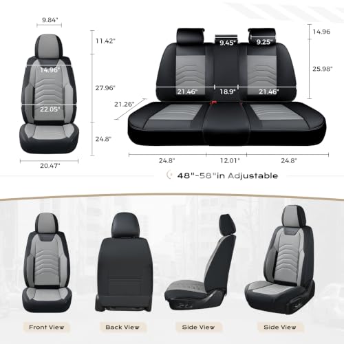 Image of Coverado Front Seat Covers, Leather Car Seat Covers Luxury Automotive Seat Covers for Cars, Waterproof Car Seat Protectors Car Seat Cushion Universal Fit for Most Cars Trucks SUV Vehicles, Black&Gray