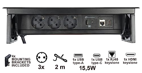 Base múltiple oculta para escritorio con 3 enchufes y puertos de carga USB 5