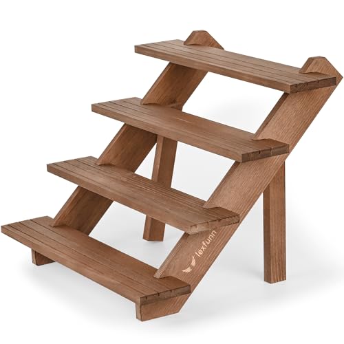 LEXFUNN Wooden Jewellery Display Rack Stand Earring Stall Stand Organizer Shelf 3/4 Tier (4 Tier - Brown)