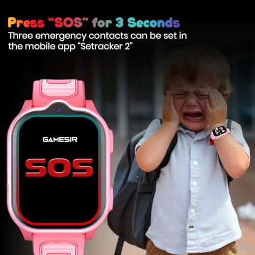 Image of GameSir TrackNova 4G /5G Kids Smartwatch | Live GPS Tracking | App Control | HD Video Call | Games | Family Chat | SOS Safety Alert | IP67 | Camera | FaceLock | 800mAh Long Battery Life - (Pink)