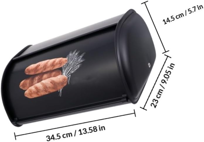 Yardwe Metal Small Drum Bread Box with Front Lid Print, Black Multipurpose Storage Case Space-saving Household Kitchen Organizer for Countertop Use