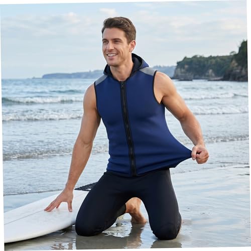 Wet Suit, Sleeveless Mens Wetsuit Top Hooded Thermal Wetsuit Vest for Snorkeling & Surfing, Navy Blue, Size L Top, Mens Sleeveless Vest, Hooded Thermal Snorkeling Surfing, Navy B miniatura 3
