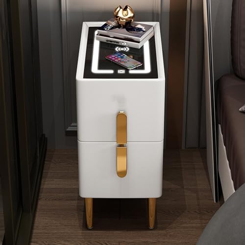 Table de chevet avec station de charge sans fil USB et lumières LED gris