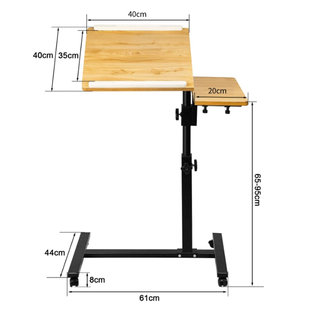 Table de Lit à roulettes Dejaoo, Large Table Roulante Réglable en Hauteur - Bureau Debout sur Roues - 70 * 44 * 65/95CM - Couleur Bois Naturel