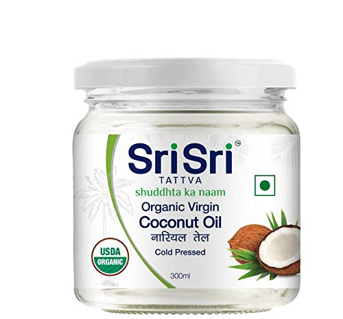 Image of Sri Sri Tattva Organic Virgin Coconut Oil, 300ml - Cold Pressed, Natural, Pure Coconut Oil for Healthy Hair and Skin Care - Suitable for Cooking