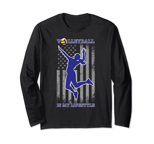 Volleyball Is My Lifestyle Women Girls Player USA Flag Tee Long Sleeve T-Shirt