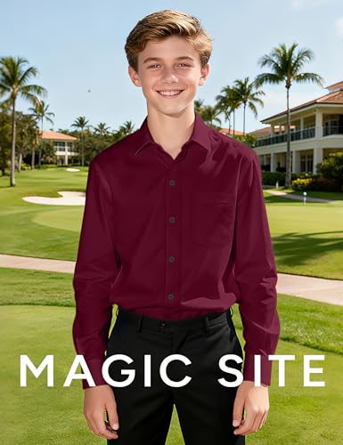 Image of Boys Long Sleeve Button-Down Dress Shirts with Tie: 2 Fabrics (Stretch /Standard) & 2 Fits (Regular /Husky)