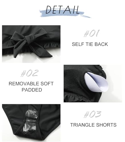 SEAFORM Bikini Set for Women Two Piece Bathing Suits Bandeau Top Mid Waisted Bottom Floral Bathing Suits with Removable Pads4