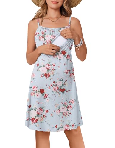 Ekouaer Womens Sleeveless Nursing Dress Summer Breastfeeding Dresses Adjustable Strap Maternity Clothes Light White Floral S