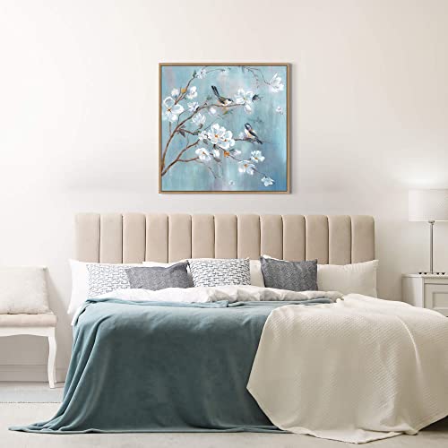 Spring Tree Canvas Wall Painting: Elegant Birds Artwork Flower Branch Picture And Floral Nature Wall Art For Office Room Decor 36'' X 36'' Large Framed #TOP7