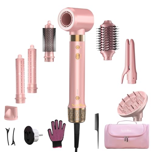 Image of Mythsight StyleVibe Dual Voltage 8-in-1 Air Styler with Diffuser Hair Dryer, Auto Curlers (L /R), Straightener Brush, Travel Adapter & Case for Fast Drying, Frizz-Free Volume & Smooth Blowouts Styles