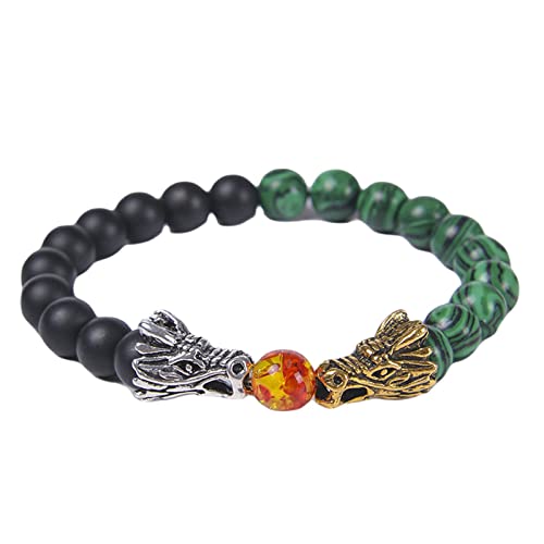 Bracelet de pierre de lave 8mm avec tête de dragon noir