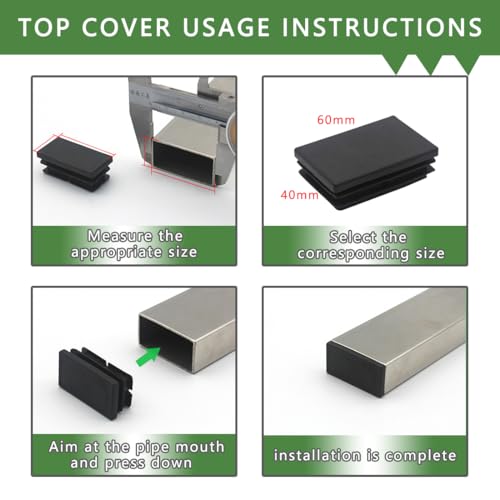 Miniatura 4 de Eiyvpra 21 Pcs Tapones Laminares 60x40mm Para Tubo Cuadrado, Tapones Cuadrados De Plástico Pe, Tapones Para Tubos De Acero, Acero Inoxidable, Aluminio Y Perfiles De Aluminio, Tapones Cuadrados Negros