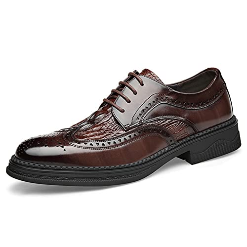Single Season Dress Oxford Formal Shoes for Men Lace Up Derby Shoes Brogue Embossed Wing Tip Crocodile Embossed Leather Anti-Slip Slip Resistant Rubber Sole Very Popular Among Young peopl